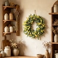 thumbnail image 1 of Corona artificial de primavera y verano para puerta principal, con base de ratán, flores de plástico y tela, 48 cm de diámetro, colgante decorativo de pared para hogar e interior., 1 of 7