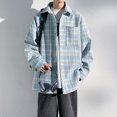 thumbnail image 6 of Winter Coat for Men Man's Autumn And Winter Shacket Wool Lapel Coat Long Sleeve Plaid Dye Printed Pocket Jacket Male Loose Blue Shirt Jacket, 6 of 9