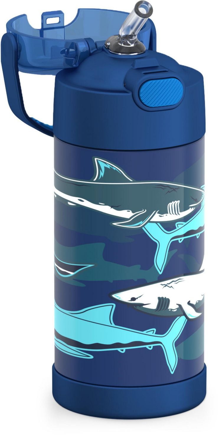 Thermos Kids Vacuum Insulated Funtainer Water Bottle with Flip Up Straw, 355ml, Sharks