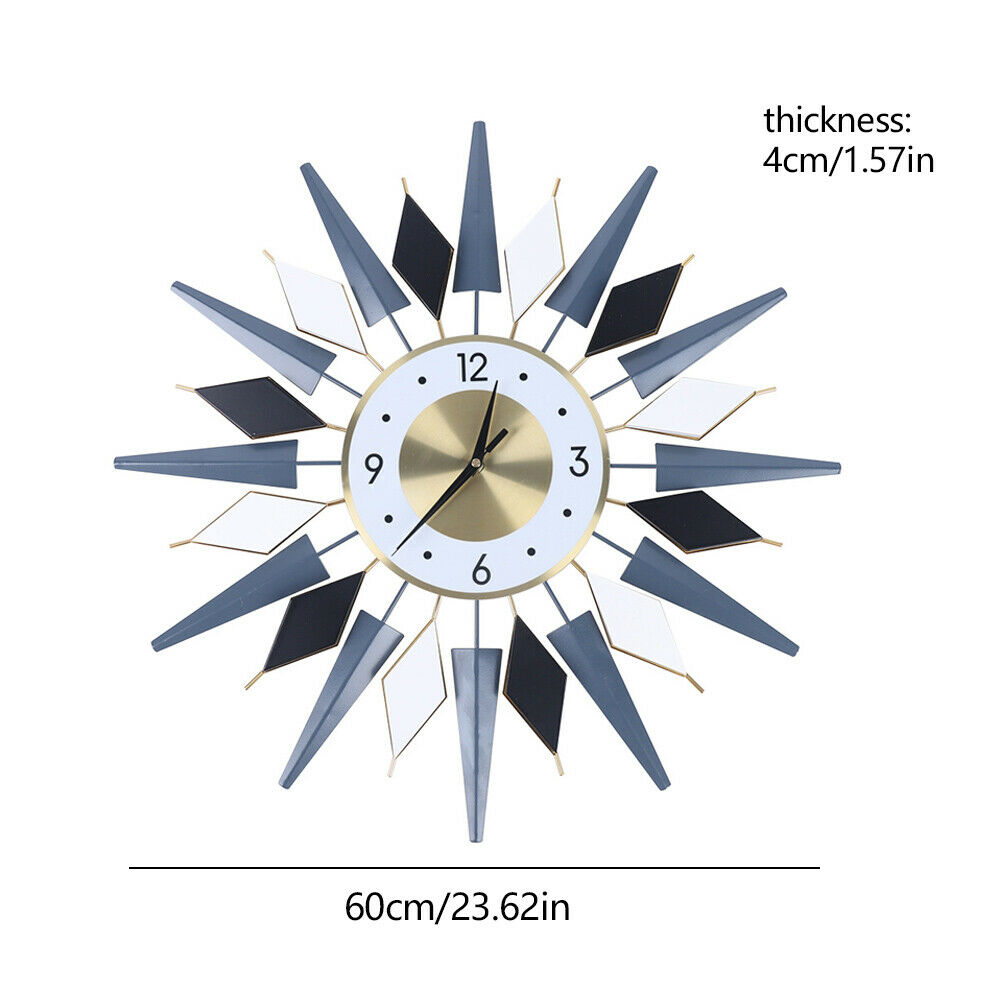 Large Starburst Metal Wall Clock Mid Century Modern Europe Style Decor 60x60cm