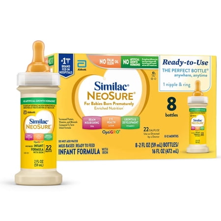 Similac NeoSure Premature Post-Discharge Ready-to-Feed Baby Formula, 2-fl-oz Bottle, Pack of 8
