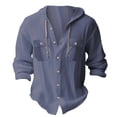 thumbnail image 2 of Plebaso Mens Button down Hooded Shirts Long/Short Sleeve Drawstring Hoodies Casual Plain Tops with Pockets, 2 of 3
