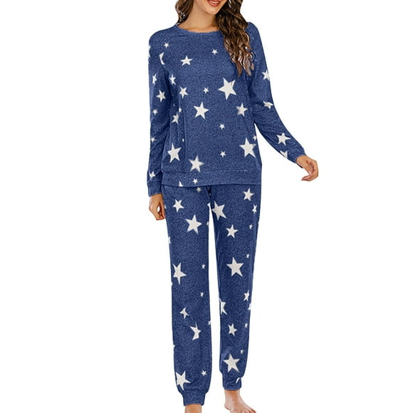 UAMVSH Womens Loungewear Set Cute Crewneck Printed Graphic Tops and Pants Pajama Set Casual 2 Piece Long Sleeve Comfy Pj Set