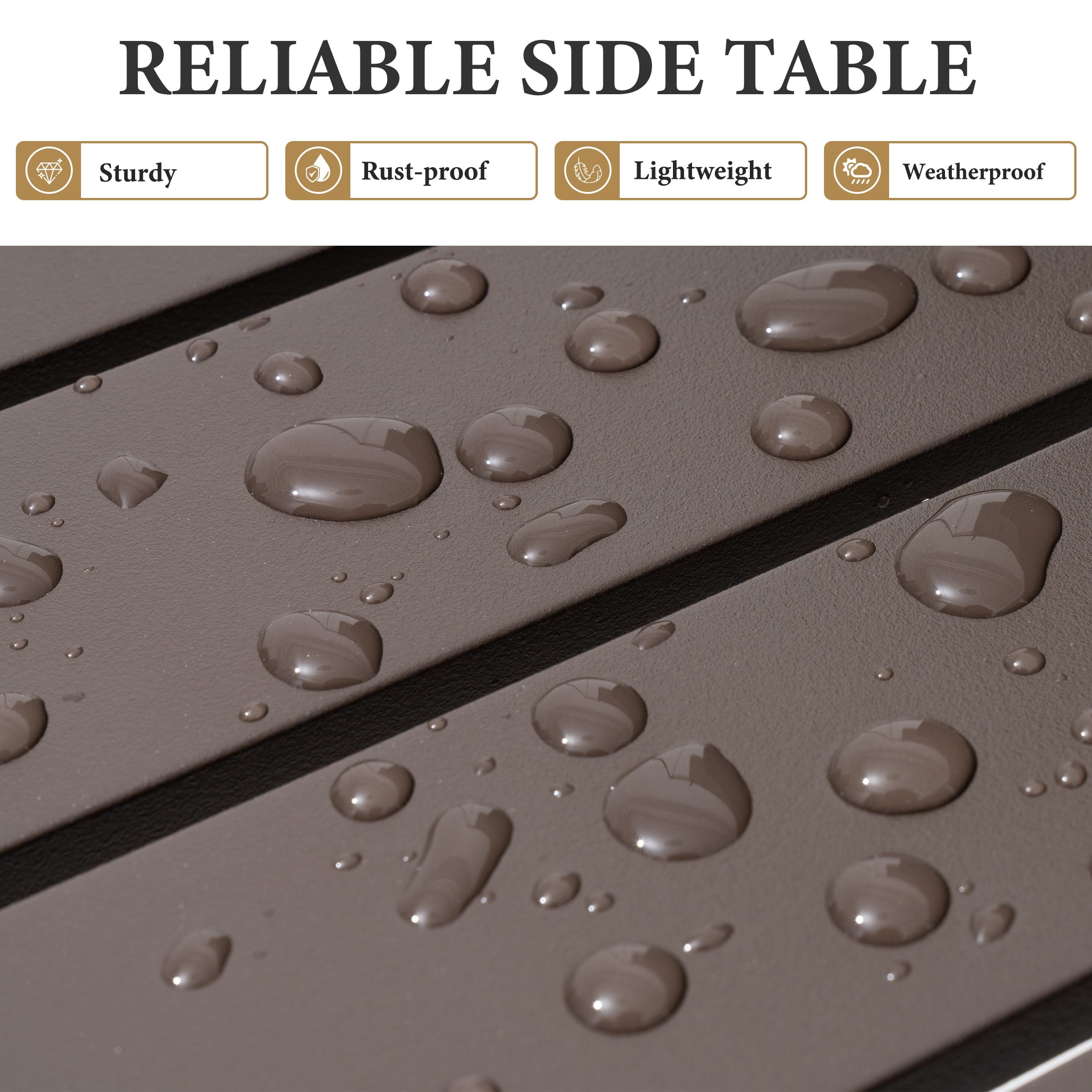 Crestlive Products Outdoor Side Table, 18" x 13.7" Aluminum Rectangular Patio End Table, All-Weather, Brown