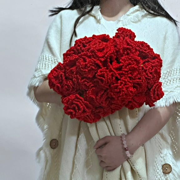 31.5In Crochet Flowers Carnation Bouquet Blanket, Romantic Soft and Lightweight Cute Unique Knitted Throw Blankets for Mother's Day Birthday Wedding Valentine’s Day (Red)