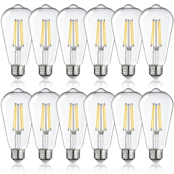 TORCHSTAR 12 Pack ST64/ST19 LED Bulb, Dimmable, 7W(75W Equivalent), Vintage Edison Filament Light Bulb, E26 Medium Base, Intdoor Decorative Light, 2700K Soft White
