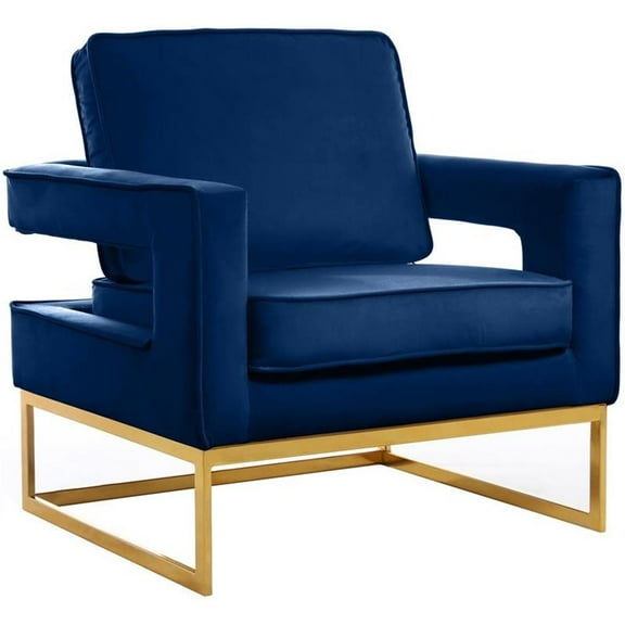 Maklaine Contemporary Navy Velvet Accent Chair with Gold Iron Base