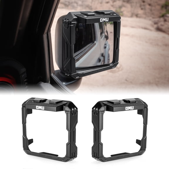 OMU Genesis Series Aluminum Sideview Mirror Rain Shield Frame Fits For 2018-2025 Jeep Wrangler JL & 2020-2025 Jeep Wrangler Gladiator JT with Action Camera Mounting