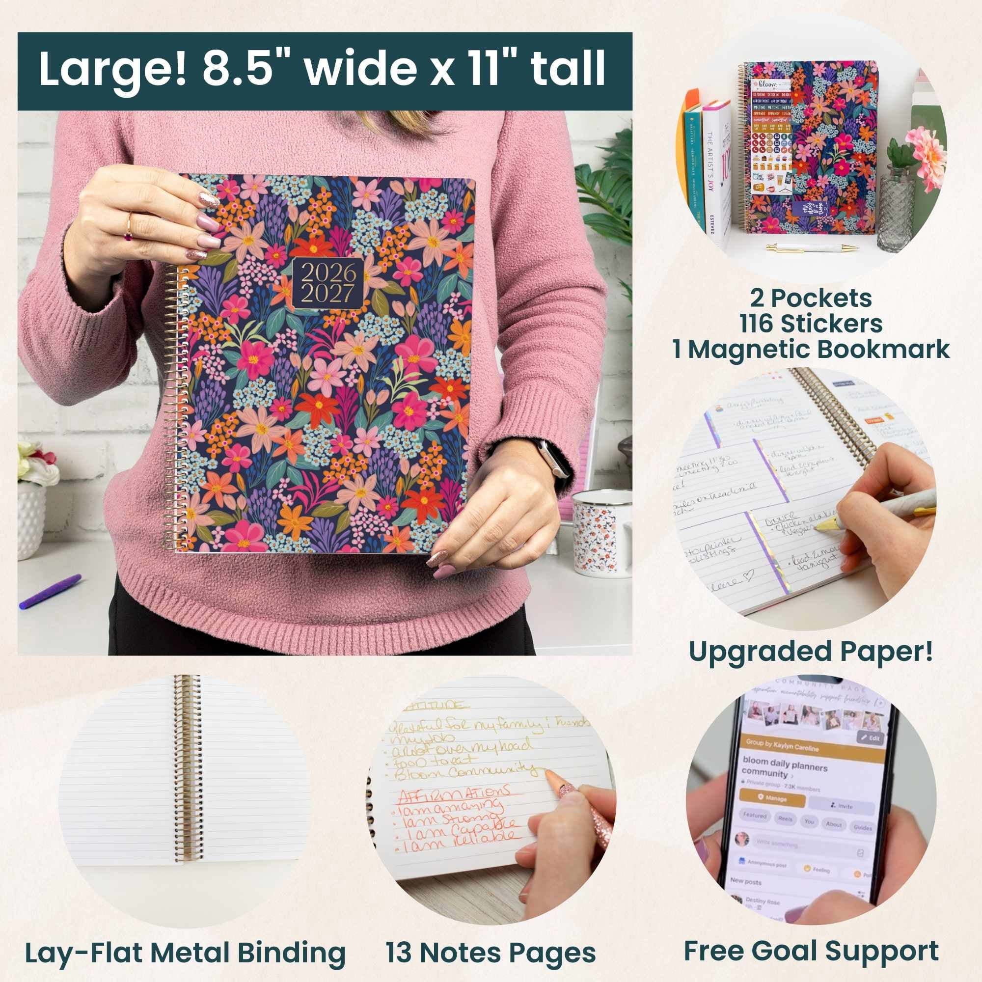 bloom daily planners 2026-2027 Academic Planner, 13 Month Monthly & Weekly, 8.5" x 11" Soft Cover, Stickers Included, Floral Fiesta