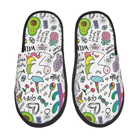 Balery Fun Animal with Unicorn Slient Indoor Furry Fleece Comfort House Shoes Soft Non-Slip Home Shoes Cotton slippers House Slippers-- Large