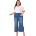 thumbnail image 3 of DARING DIVA Women's Plus Stretchy Washed Button Wide Leg Jeans Palazzo Pants 1X Blue, 3 of 6