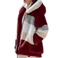 thumbnail image 5 of Women's Fashion Splicing Winter Loose Plush Long Sleeve Zipper Pocket Hooded Coat for Cold Weather and Casual Outings,Wine,2XL, 5 of 8
