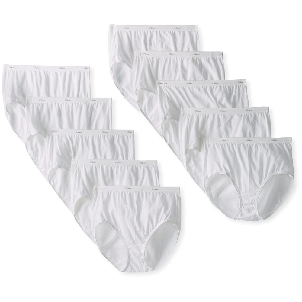 Hanes Womens 10 Pack Cotton Brief Panty, White, Size 7