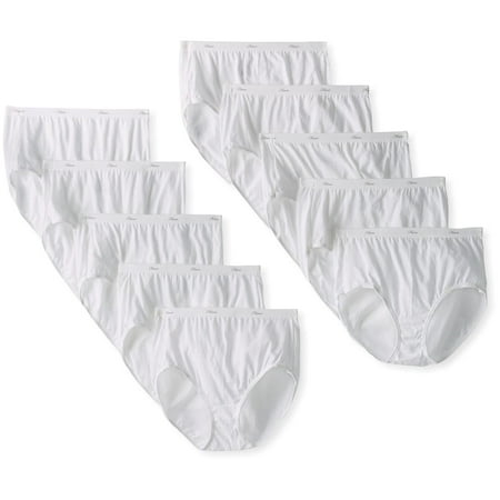 Hanes Womens 10 Pack Cotton Brief Panty  White  Size 7