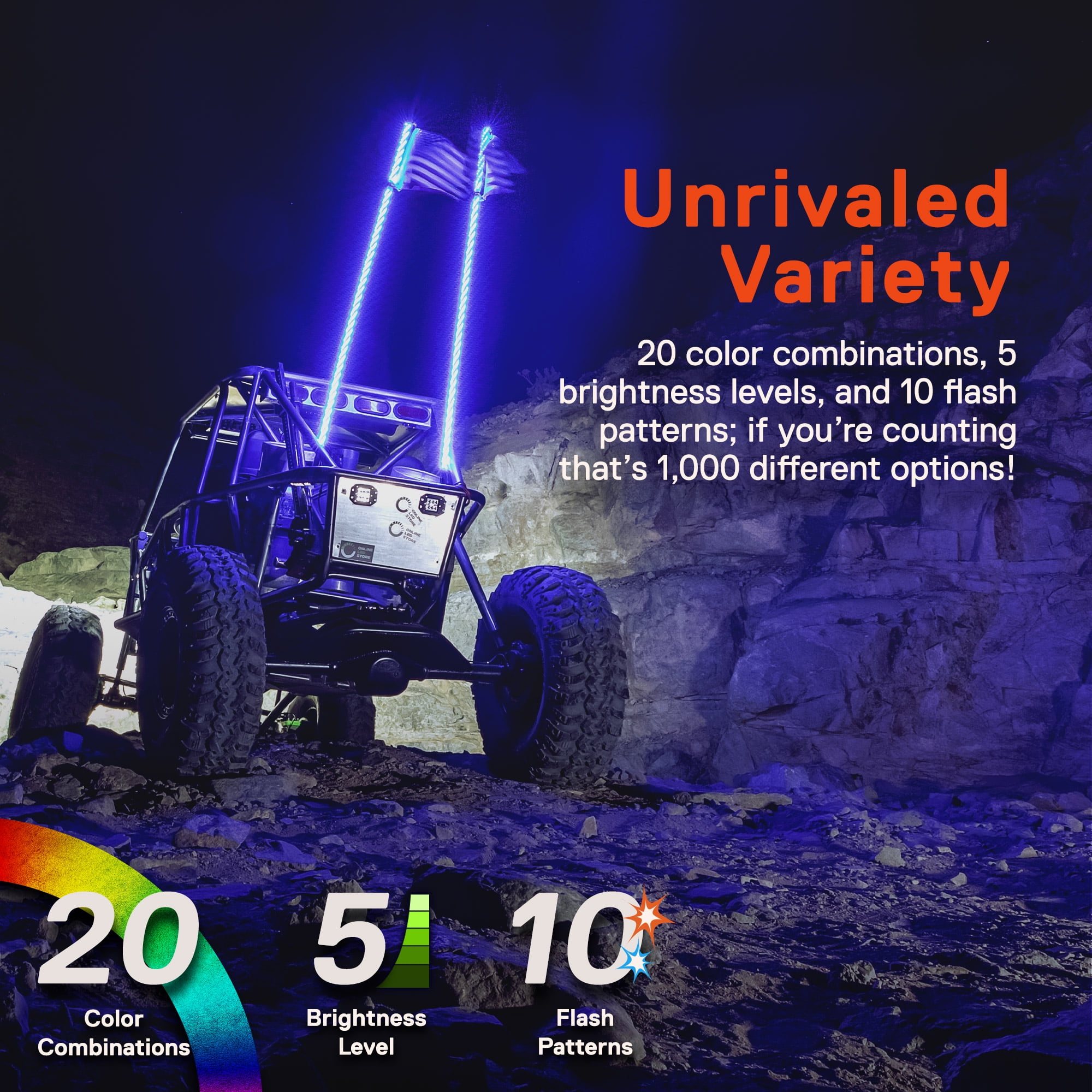 GTP 5ft LED Whip Lights - Flag Pole - 20 Color RGB - 21 Modes Waterproof Lighted Antenna Whips For Utv Atv Polaris Rzr 4 Wheeler Can Am Maverick X3 Yamaha Sand Dune Buggy 4x4 Quad 5345 GTP 5ft LED Whip Lights - Flag Pole - 20 Color RGB - 21 Modes Waterproof Lighted Antenna Whips For Utv Atv Polaris Rzr 4 Wheeler Can Am Maverick X3 Yamaha Sand Dune Buggy 4x4 Quad 5345