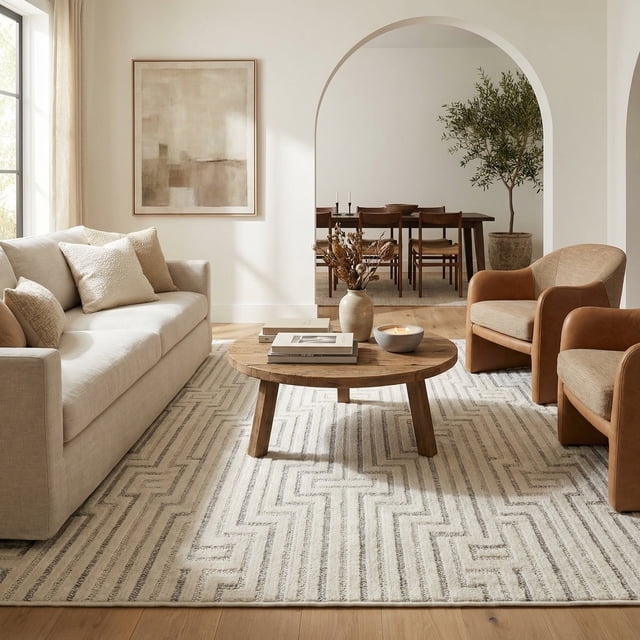 Rug Branch Maise Abstract Indoor Outdoor Area Rug, Cream Beige, Modern - Entryway, Hallway, Bathroom, and Kitchen