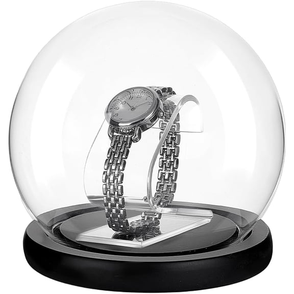 1set 1pc Acrylic Display Stands for Watch with 1pc Glass Round Cover Clear 6.3x3.45x6.2cm
