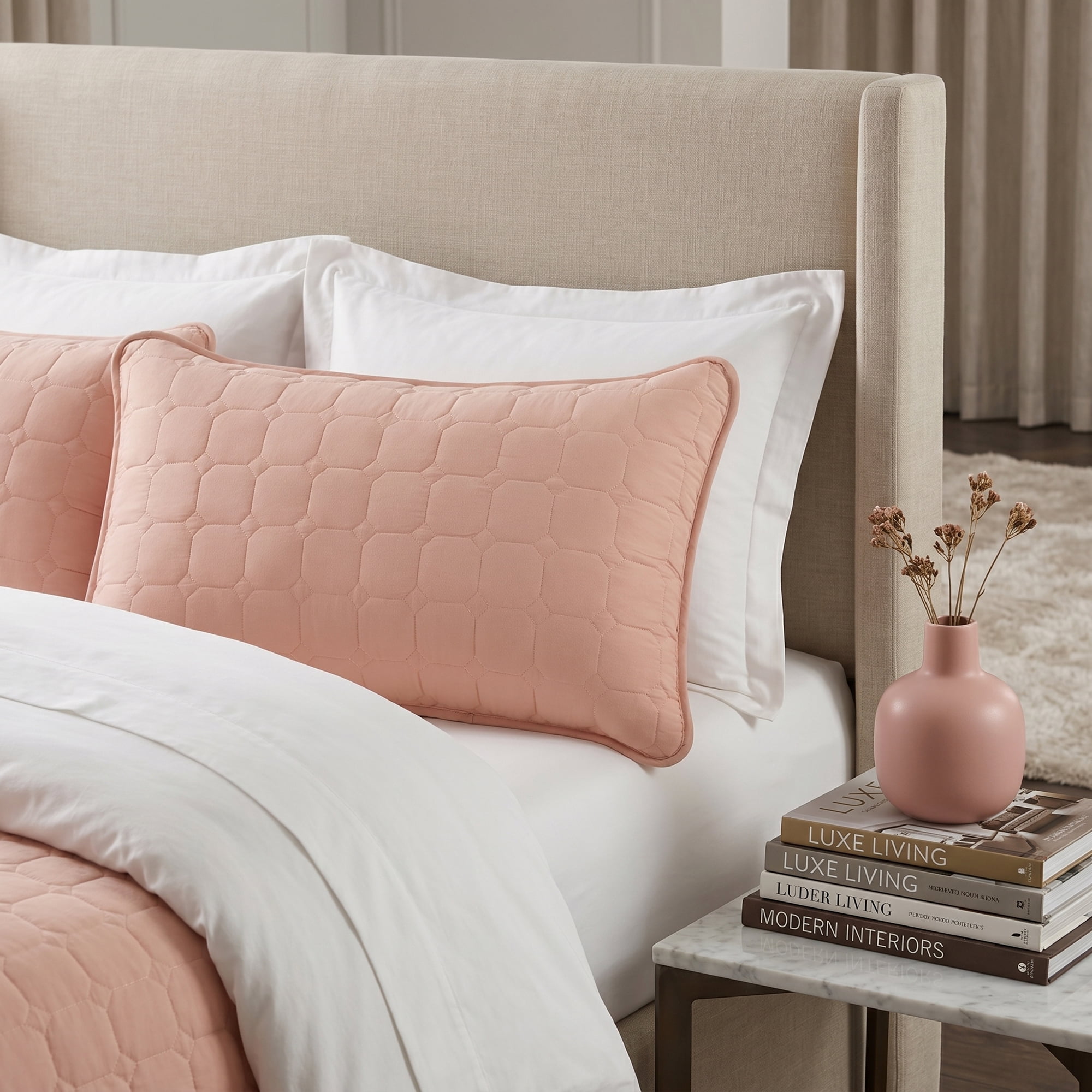 Unique Bargains Quilted Cotton Covers Pillow Protectors with Envelope Standard Size Pink
