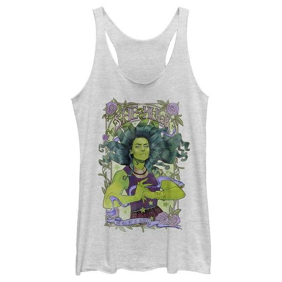 Women's Marvel She-Hulk Won't Be Silenced Racerback Tank Top White Heather 2X Large