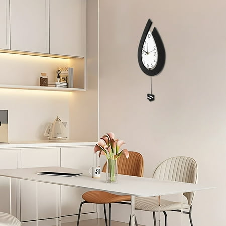 Modern Decorative Pendulum Wall Clock, 22.4 Raindrop Metal Wall Clock with Large Numbers, Silent Non-Ticking Quartz Movement, Battery Operated Black & White Wall Art Clock
