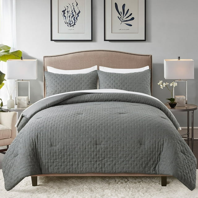 JML 2 Pieces Dark Gray Twin Comforter Set, Soft Microfiber Bedding Set With 1 Comforter and 1 Pillow Case Suit for All Seasons