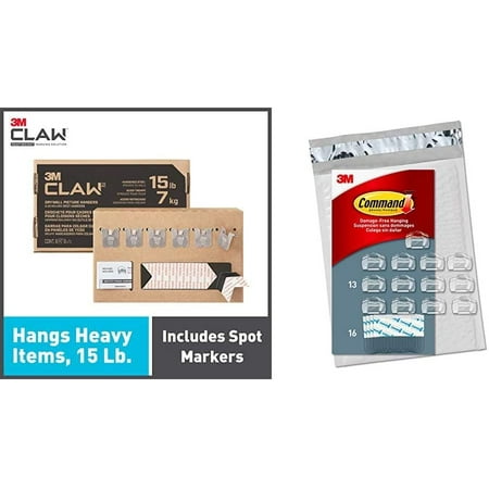 3M Claw Drywall Picture Hangers Holds 15 lb. & Clear Cord Clips, 13 Clips,  16 Strips 