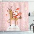 thumbnail image 1 of Ambesonne Christmas Shower Curtain, Santa Riding a Reindeer, 69"Wx84"L, Rose Multicolor, 1 of 3
