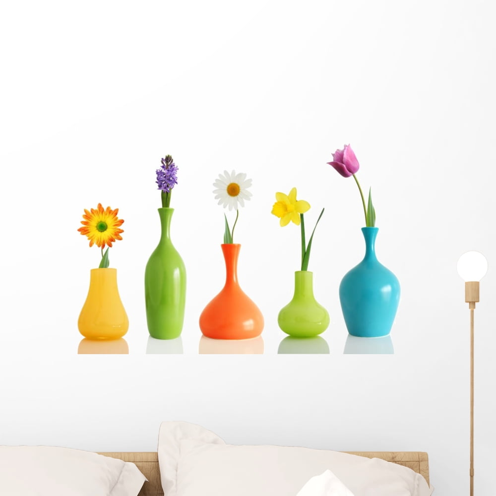 Spring Flowers Vases Wall Decal by Wallmonkeys Peel and Stick Graphic