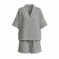 thumbnail image 7 of akafmk Womens Striped 2 Piece Sets Oversized V Neck Short Sleeve Shirt and Shorts Set Summer Casual Travel Vacation Outfits, 7 of 7