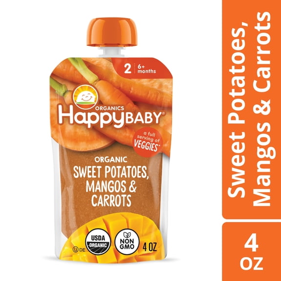 Happy Baby Clearly Crafted, Stage 2 Organic Baby Food, Sweet Potatoes Mangos & Carrots, 4 oz. Pouch