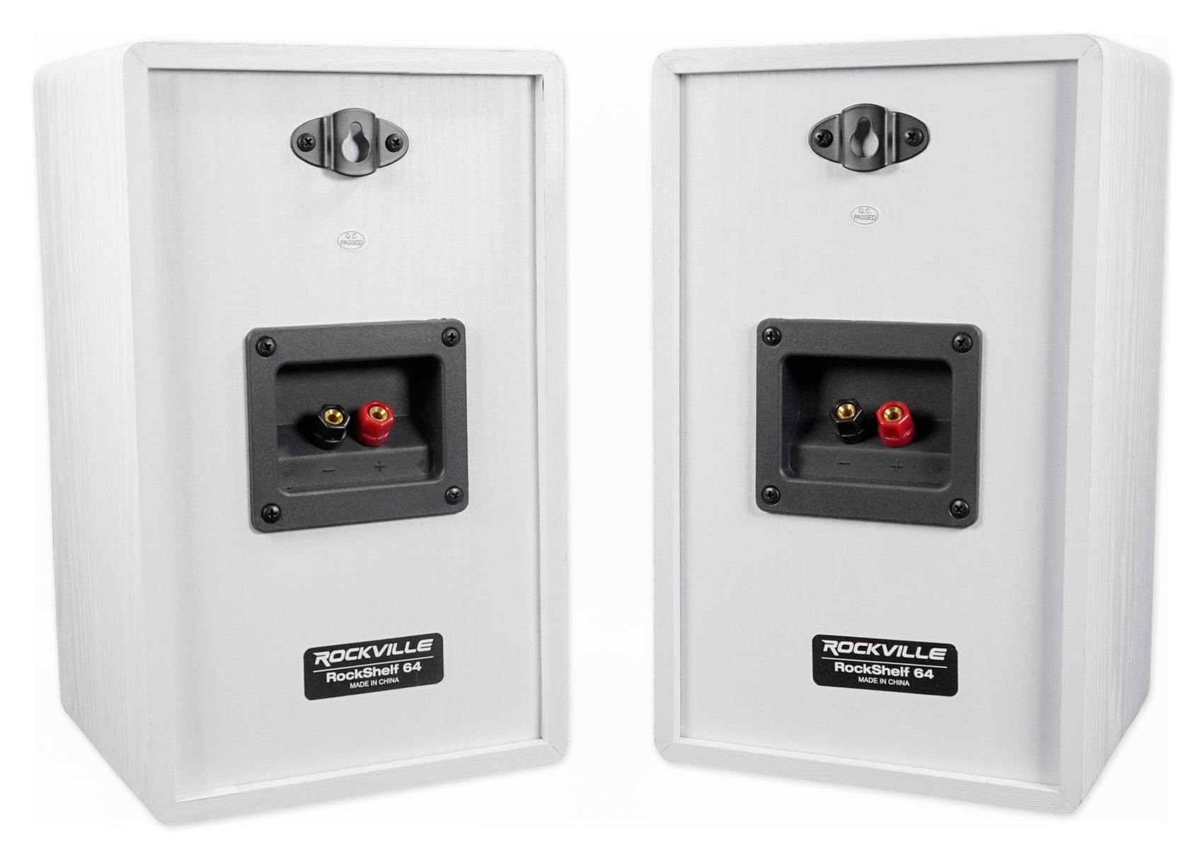 Pair Rockville RockShelf 64W White 6.5" Home Bookshelf Speakers w/21" Stands