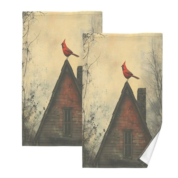 joogoo 2 PCs Hand Towels Sets Red Bird on Vintage Roof Cotton Face Towel Bathroom Decorative