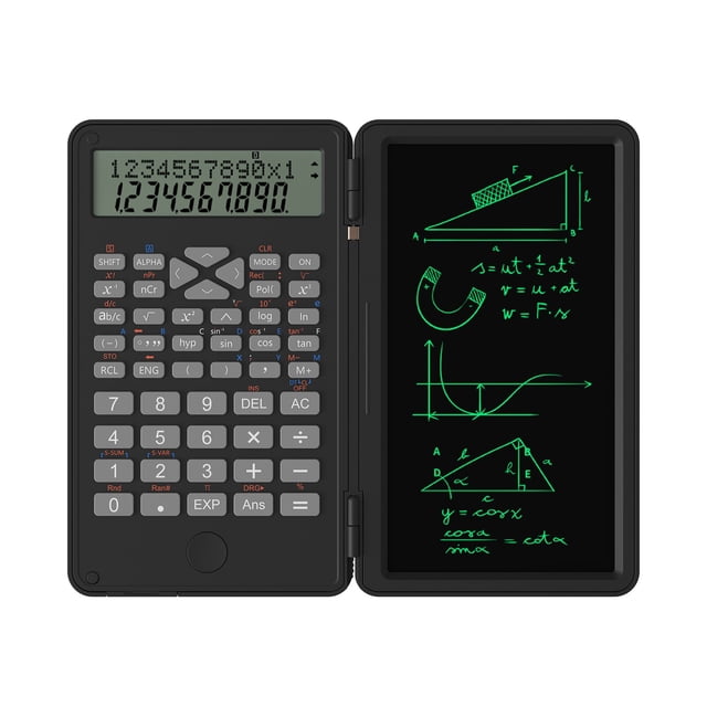 Calculadora científica con tablero de escritura borrable, 240 funciones, pantalla LCD de 2 líneas, calculadora de matemáticas financiera plegable, escuela Fivean unisex