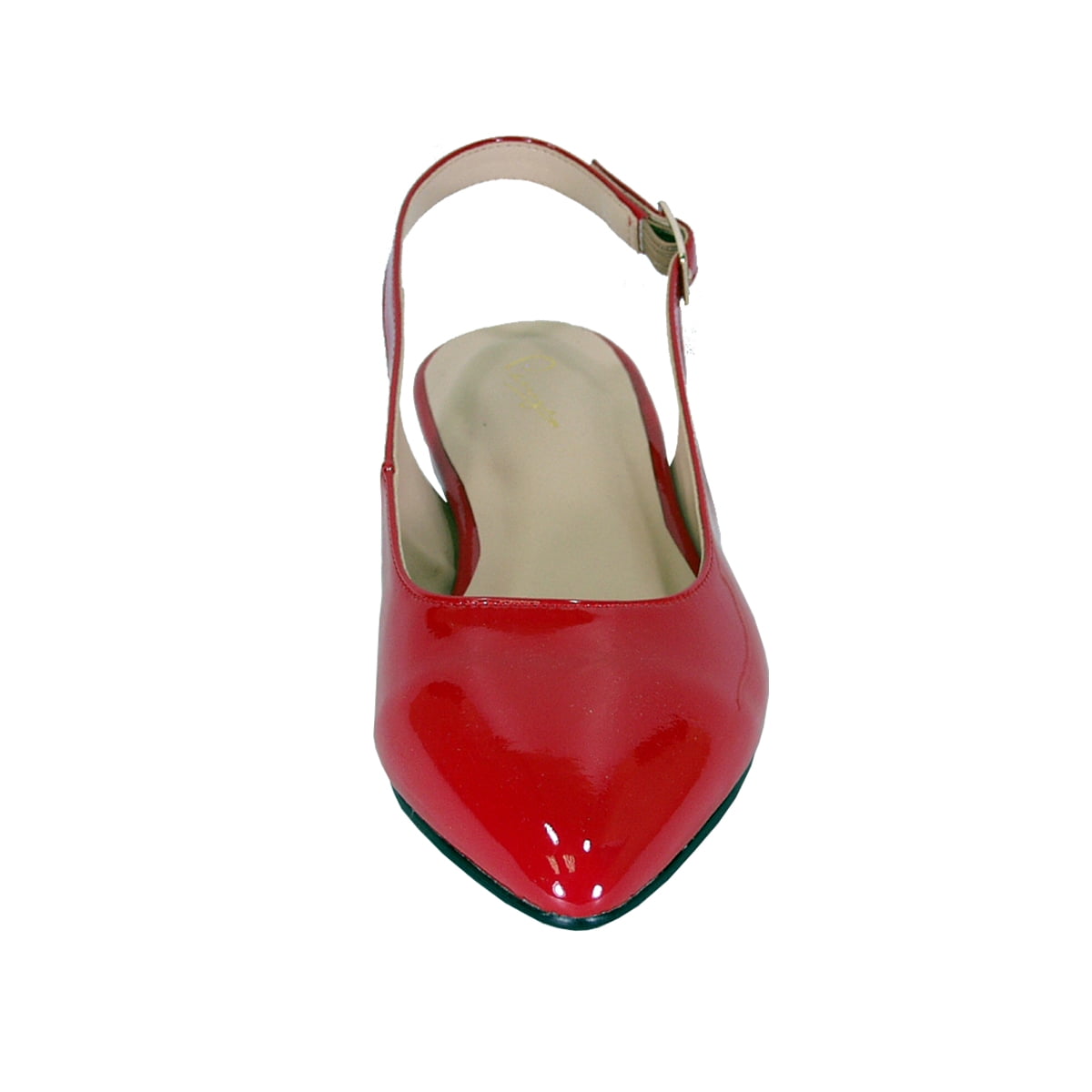 PEERAGE Fay Women Wide Width Pointed Toe Patent Leather Dress Slingback Flat with Stack Heel RED 8