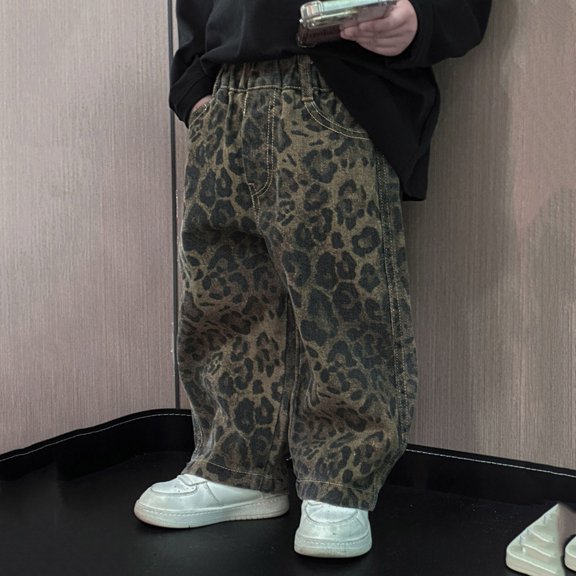 Dakiuu Toddler Baby Boy's Girl's Vintage Leopard Print Baggy Pants Elastic Waist Lightweight Loose Wide Leg Bottoms Casual Play Trousers for 12M-6Y Young Kids