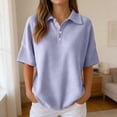 thumbnail image 2 of RMGVDSD Women's Waffle Collared Short Sleeve Polo Shirt Top 4-Button Loose Drop Shoulder Casual Golf Shirts Work Summer Blouse, 2 of 4