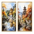 thumbnail image 2 of Designart "Golden Pavilion Japon wall decor I" Japan Art Framed Wall Art Set Of 2 - Yellow People Gallery Wall Frame Set For Home Decor, 2 of 7