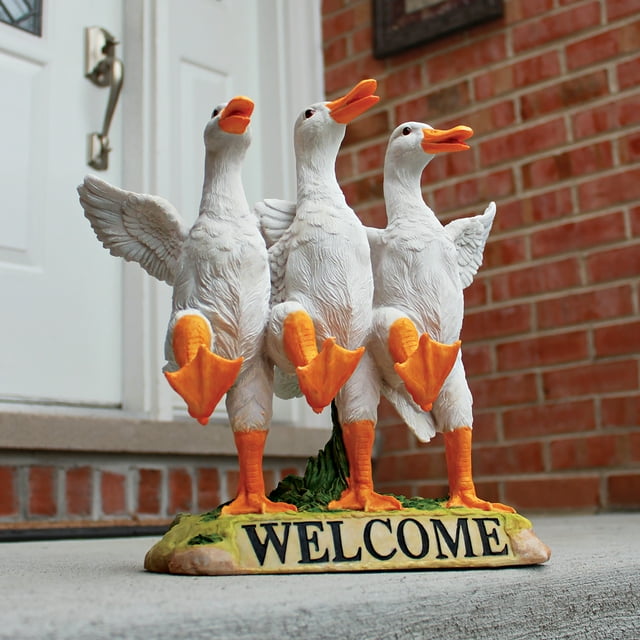 Design Toscano JQ6260 Delightful Dancing Ducks Welcome Sign Garden Statue, 11 Inch, Full Color
