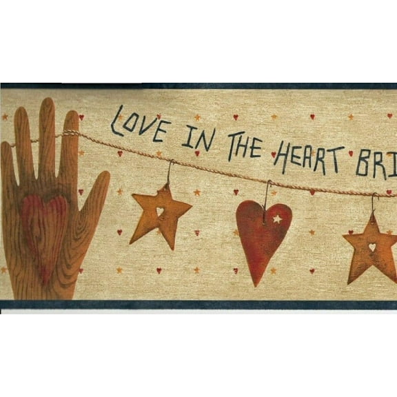 879874 Folk Art Hearts and Stars Wallpaper Border HA61171b