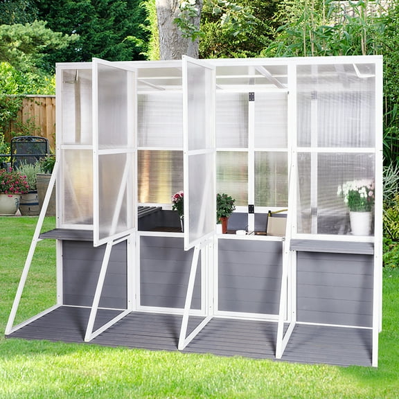 Greenhouses for Outdoor, 104"x98"x78" Walk-in Polycarbonate Greenhouse, Outside Walk-in Hobby Green House with Roof Vent & Triangular Support Frame, Greenhouses with Lockable Door for Garden