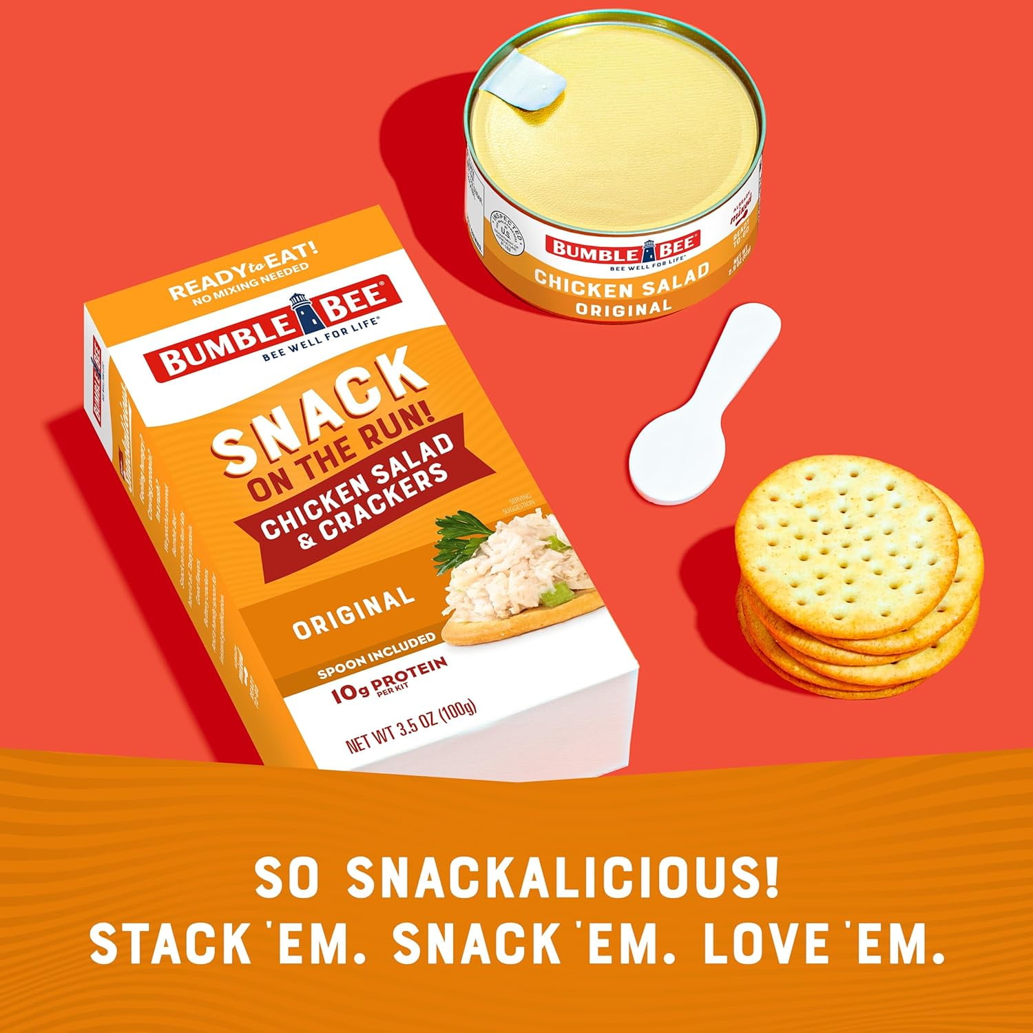 (3 pack) Bumble Bee Snack on the Run Chicken Salad with Crackers Kit, Ready to Eat, Spoon Included, Shelf Stable Box, 3.5 oz, Pack of 3