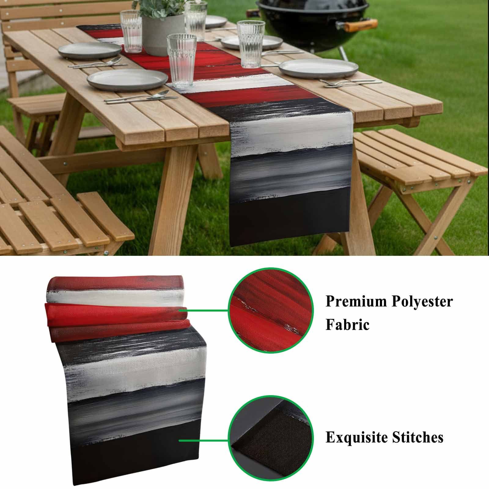 Black And Red Strip Table Runner 13x90 inch Classic Modern Art Cotton Linen Dining Table Runner Ideal for Dresser Kitchen Coffee Tables - Machine Washable