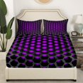 thumbnail image 3 of Erosebridal Black And Purple Sheet Set Twin 3D Neon Geometric Bedding Sets Teen Women,Abstract Geometry Honeycomb Bed Sheets Soft Breathable Fitted Sheet For All Season,1 Pillow Case, 3 of 5