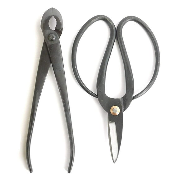 Bonsai Starter Tool Kit 3pc Set - 11" Concave Cutter, 7" Heavy Duty Shear, and Bamboo Brush