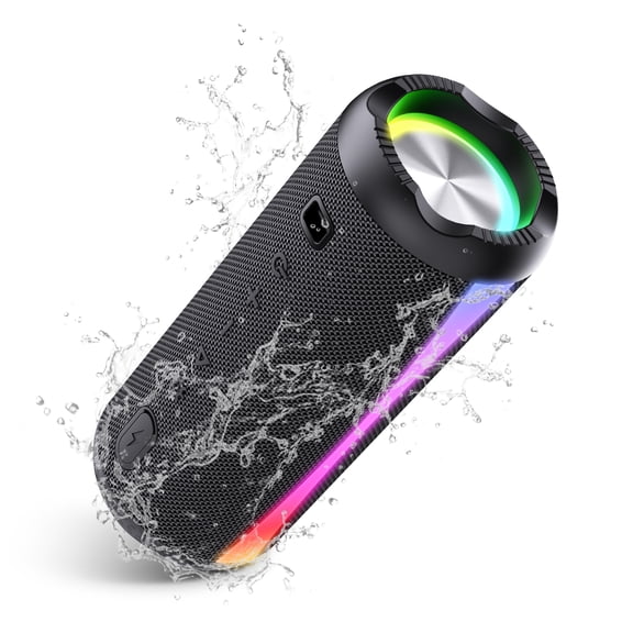 Portable Bluetooth Speaker, New Bluetooth 5.4 Wireless Speaker with RGB Lights, 20H Playtime with Deep Bass, TWS Pairing, IP7 Waterproof, Portable Speaker for Beach/Party/Home/Gifts, Black