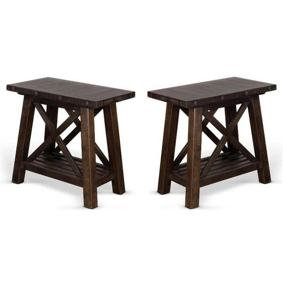 Home Square 16" Mahogany Wood Chair Side Table in Dark Brown - Set of 2