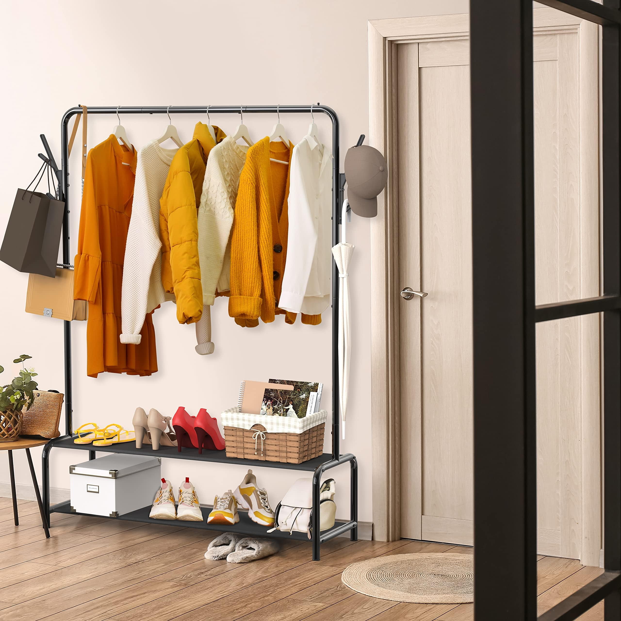 SimpleHouseware Sturdy Metal Garment Rack with Clothes Hang Rod Shelf and Hooks Walmart