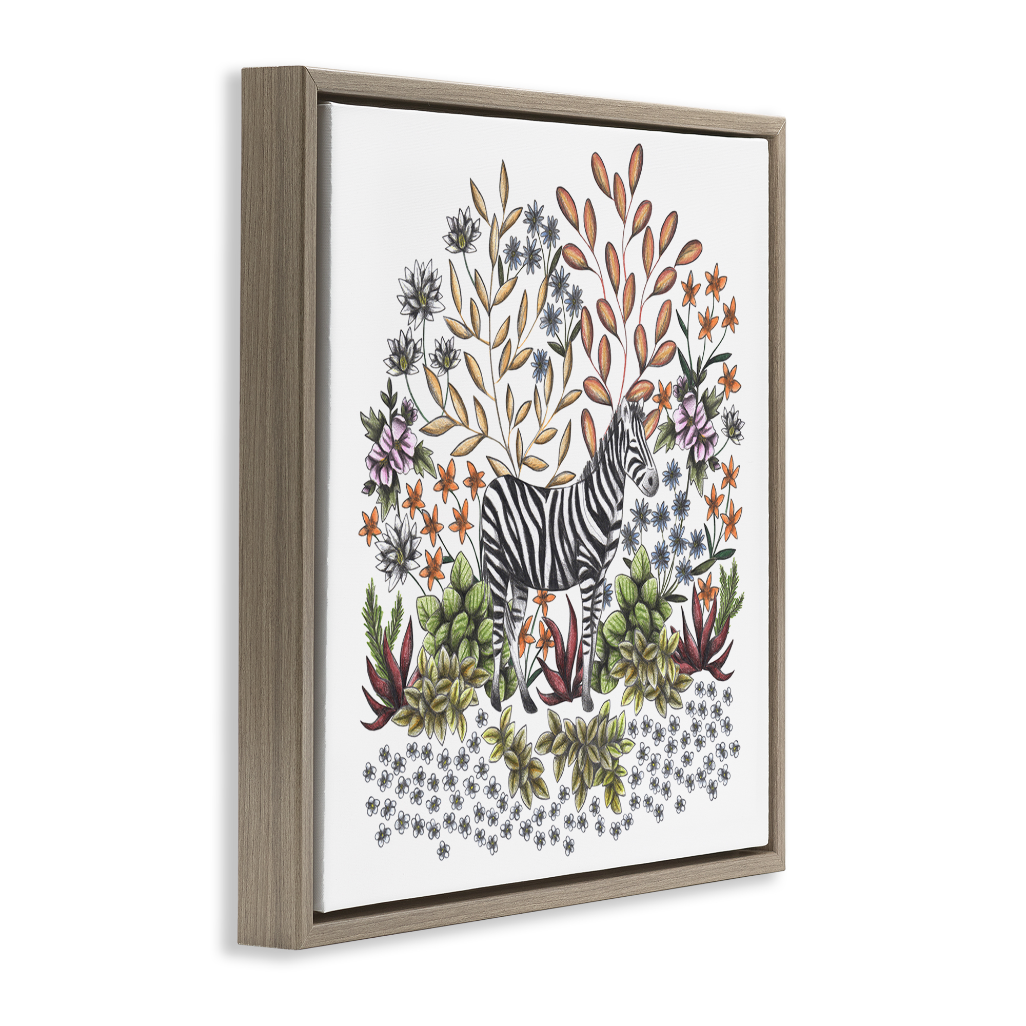 Jungle Wildlife Zebra Brown Framed Floater Canvas Wall Art, design by Cecilia Battaini