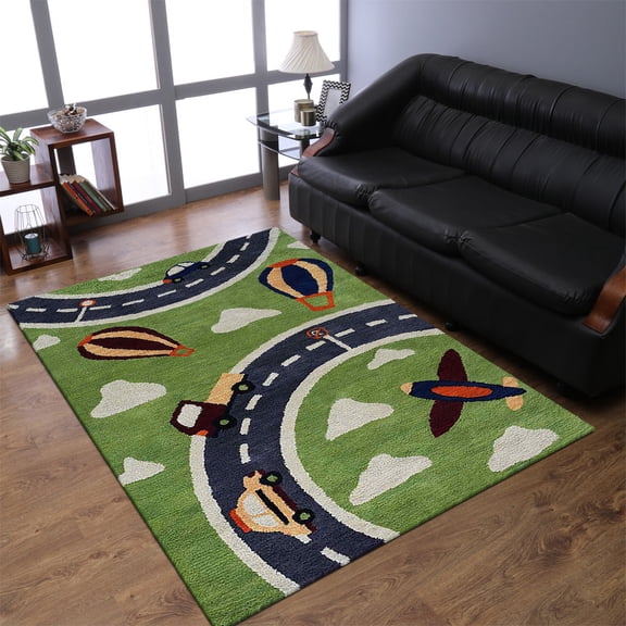 Rugsotic Carpets Hand Tufted Wool Eco-Friendly 3'x5' Area Rugs Rectangle Green Kids High Pile Thick Handmade Anti Skid Indoor Rug for Living Room, Bedroom K03007