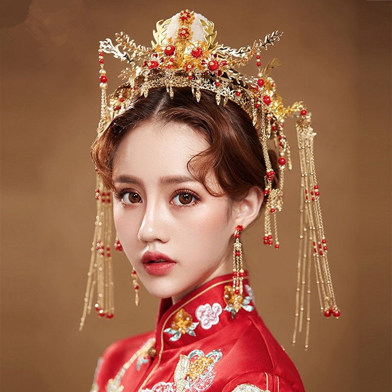Chinese Bride Costume Headdress Gold Phoenix Hairpin Hair Bridal Accessories Hot